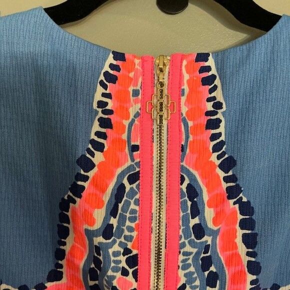 Lilly Pulitzer Women's Mila Blue & Coral Sleeveless Cotton Dress (024130) *** - Picture 4 of 5
